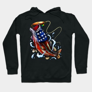 Bass Fishing - American Flag - Fourth Of July Hoodie